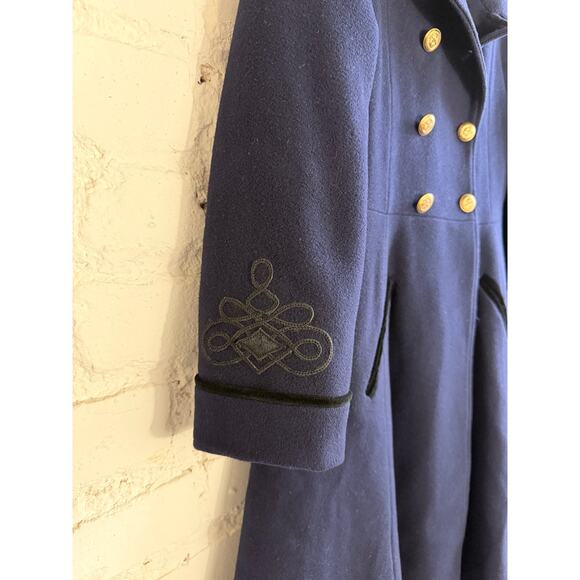 Vintage Young Gallery Navy Wool Military Coat Women’s Size 8 Double Breasted - Picture 4 of 9